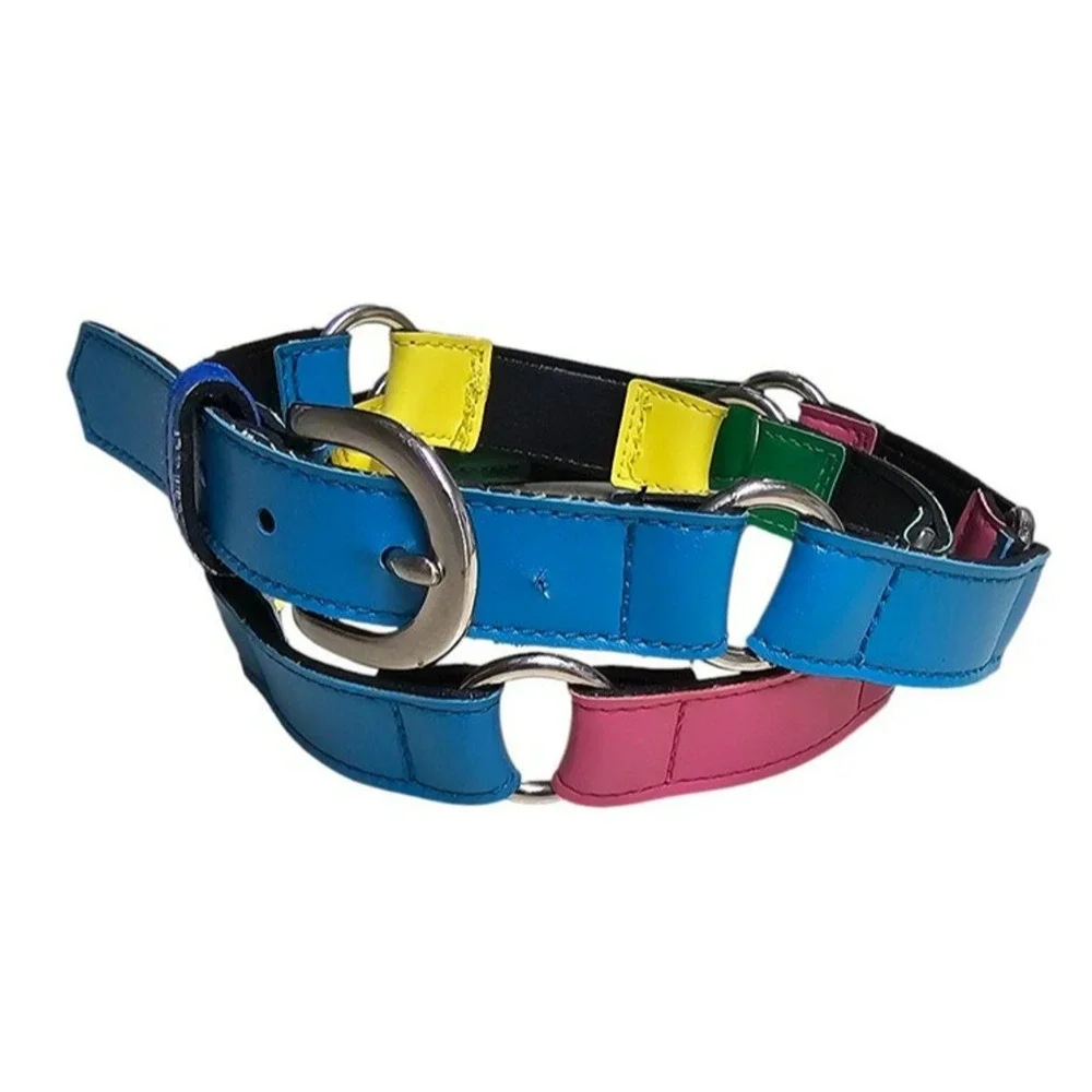 Vtg 80s 90s Multicolor Linked Belt Womens Rainbow O-Ring Skinny Large - XL